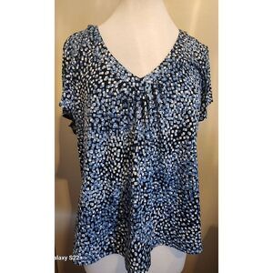 F53 Briggs New York Sz XXL  Blouse Blues & white geometric squares print Summer